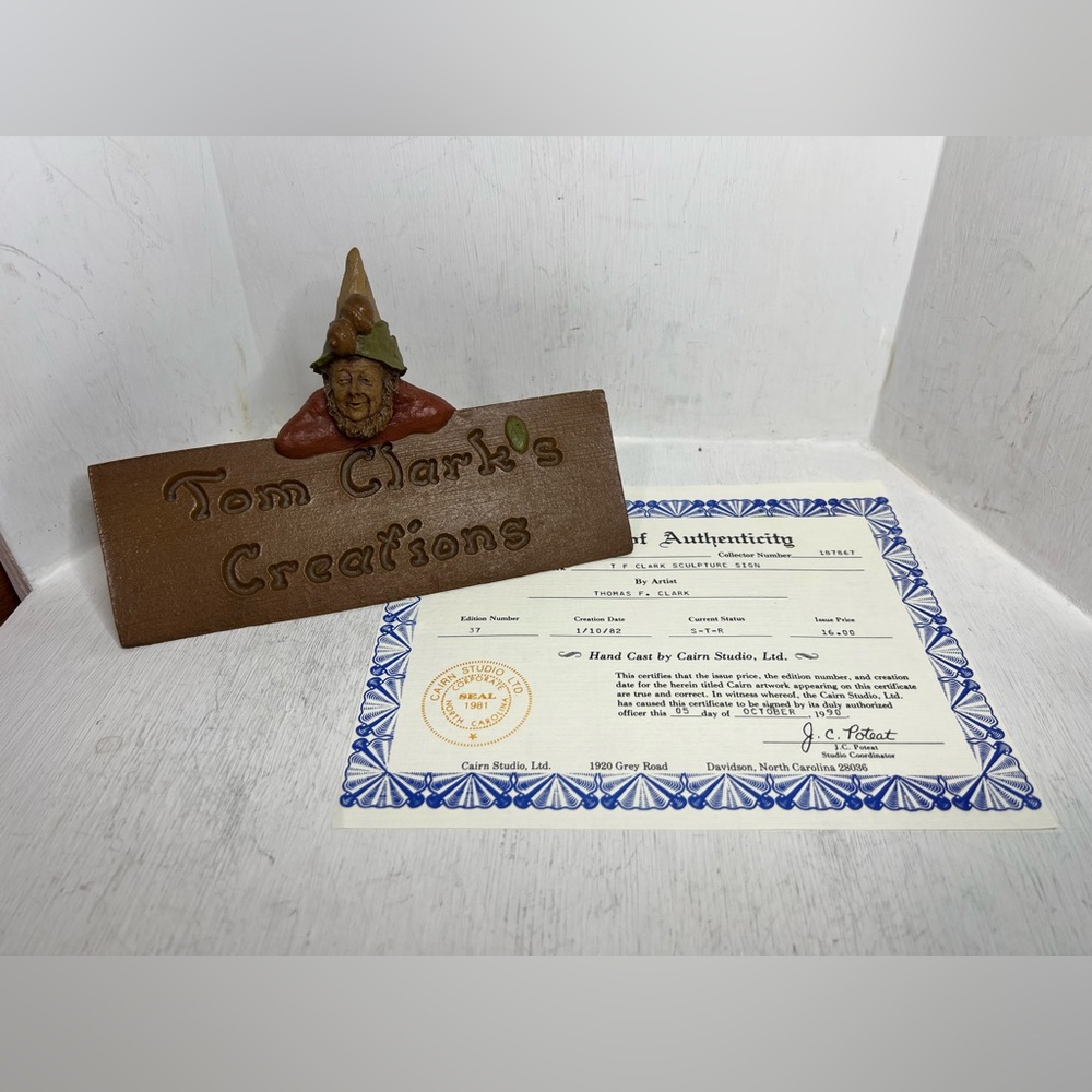 Vintage 1982 Tom Clark Sculpture Sign with COA